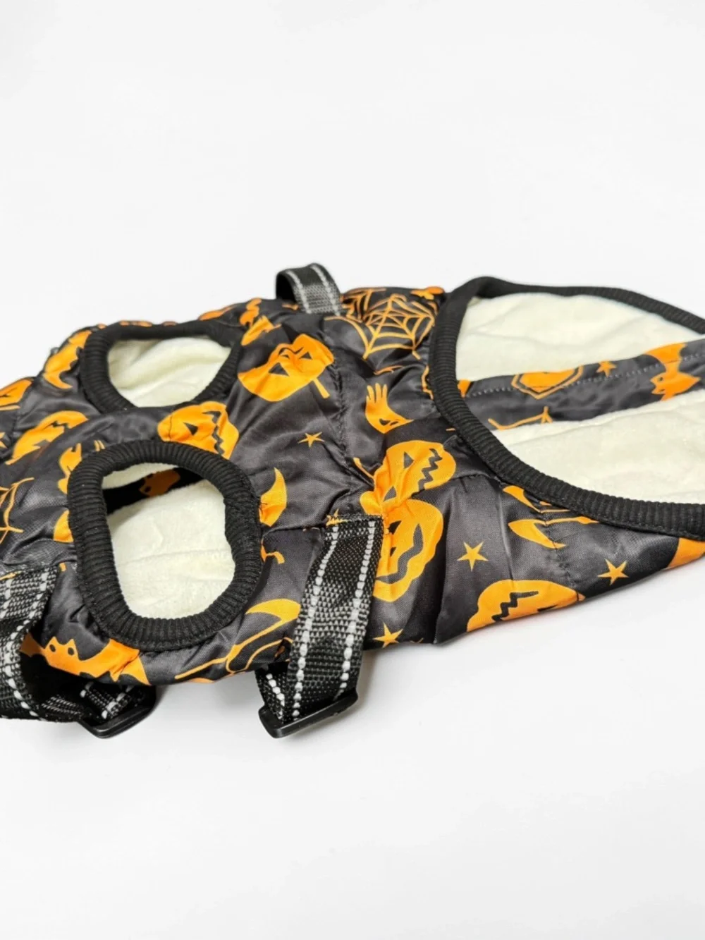 Halloween Dog Jacket Harness Small Pumpkin Reflective Pet Coat Vest Zip Up Warm
